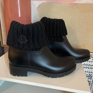 ginette knit cuff leather rain boot